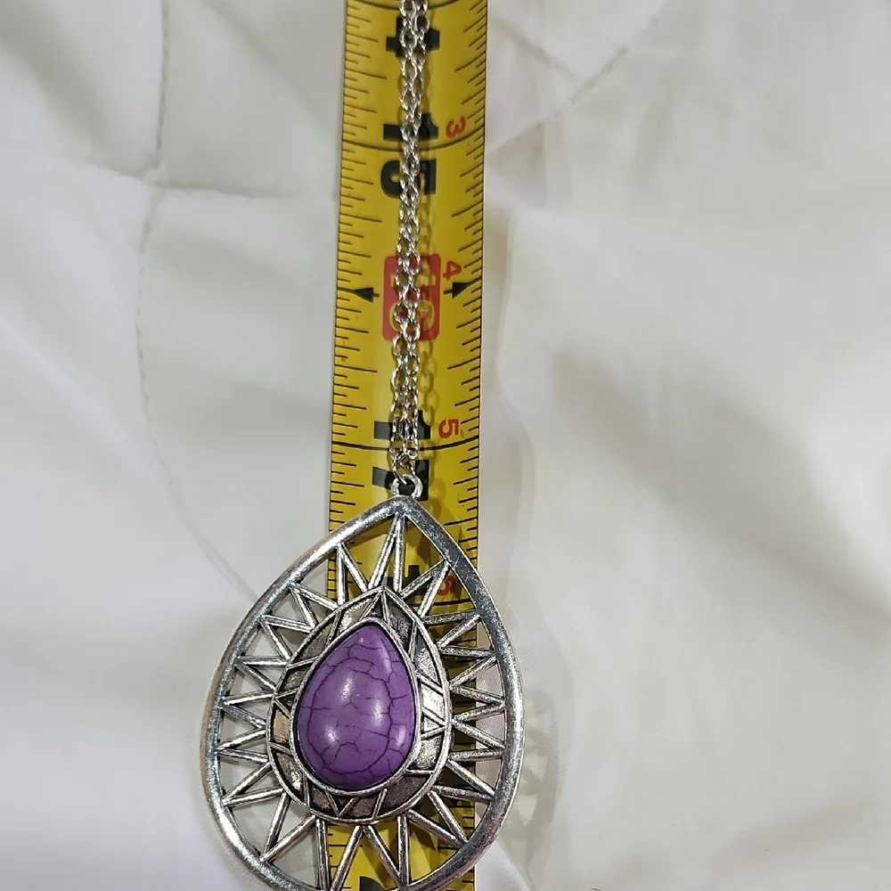 Silver and Purple Teardrop Pendant Necklace